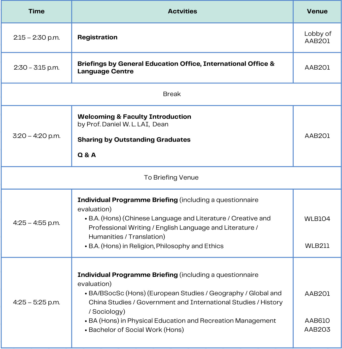 Programme Schedule